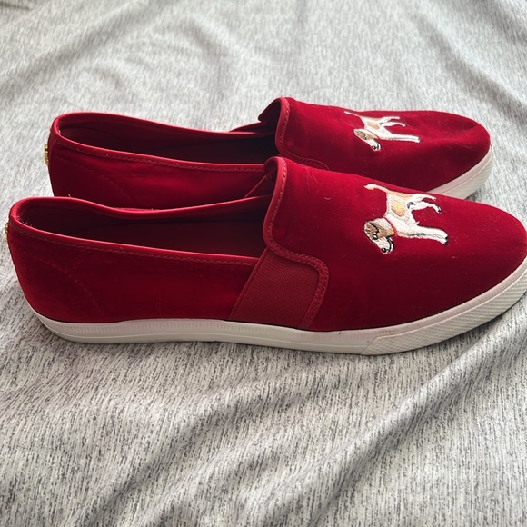 Ralph Lauren red velvet Jinny dog slip on sneaker - Picture 2 of 5